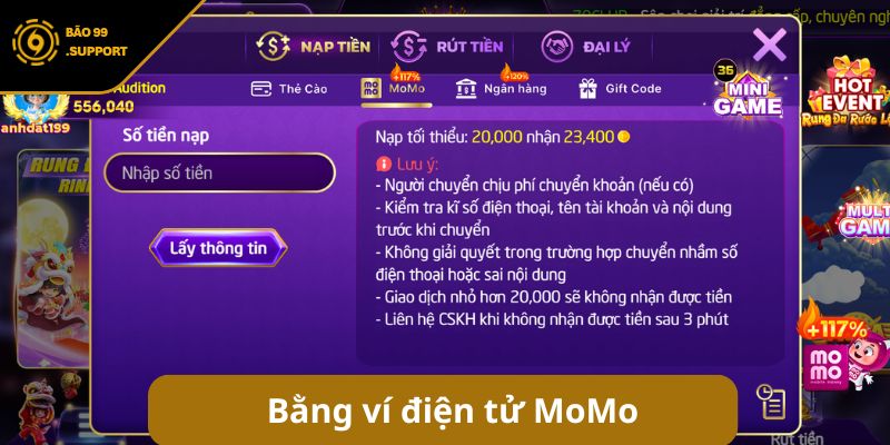 Nạp tiền BAO99 - Hướng dẫn giao dịch siêu tốc cho bet thủ 8 Nạp tiền cổng game bằng ví điện tử MoMo