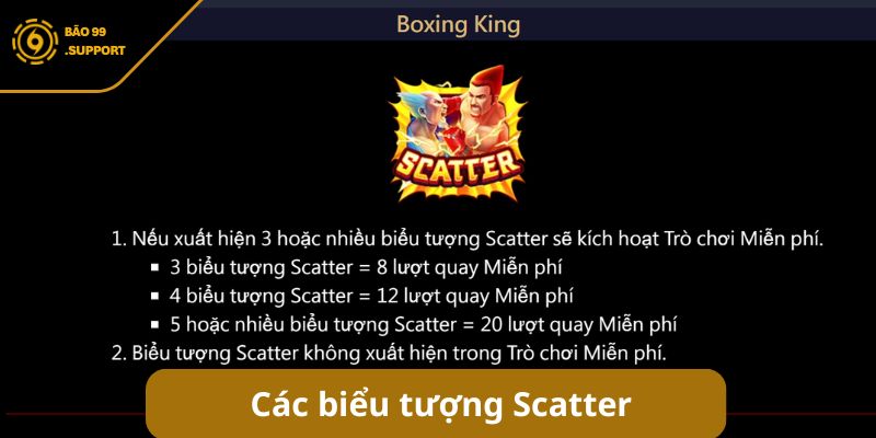 Boxing King BAO99: Võ đài quay thưởng ưu đãi hấp dẫn 7 Các biểu tượng Scatter đem lại cơ hội Vòng quay Miễn phí