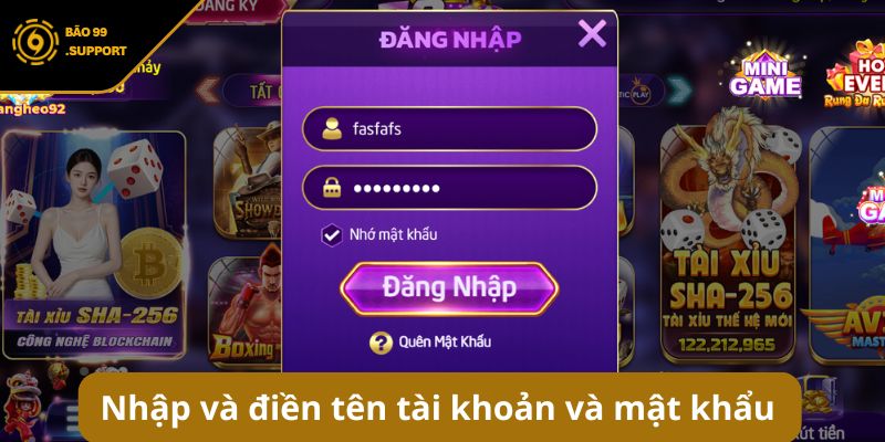 Hướng dẫn đăng nhập BAO99: Cách xử lý khi quên mật khẩu 7 Nhập và điền tên tài khoản và mật khẩu