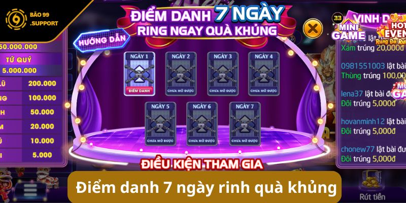 Điểm danh 7 ngày rinh ngay quà khủng