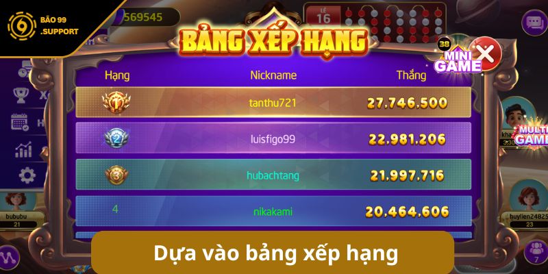Cách chơi xóc đĩa online dễ thắng tại cổng game BAO99 8 Dựa vào bảng xếp hạng để lựa chọn chiến thuật