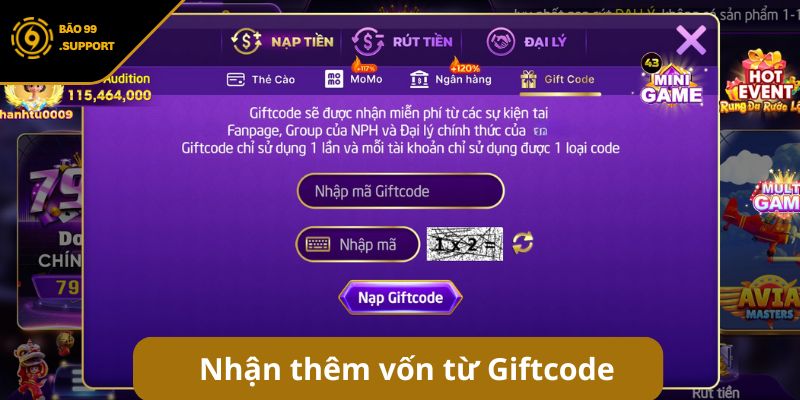 Nạp tiền BAO99 - Hướng dẫn giao dịch siêu tốc cho bet thủ 10 Nhận thêm vốn từ Giftcode của cổng game BAO99