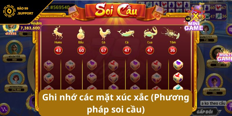 Cách chơi bầu cua chuẩn xác: Đặt cược thông minh tại BAO99 5 Ghi nhớ các mặt xúc xắc (Phương pháp soi cầu)