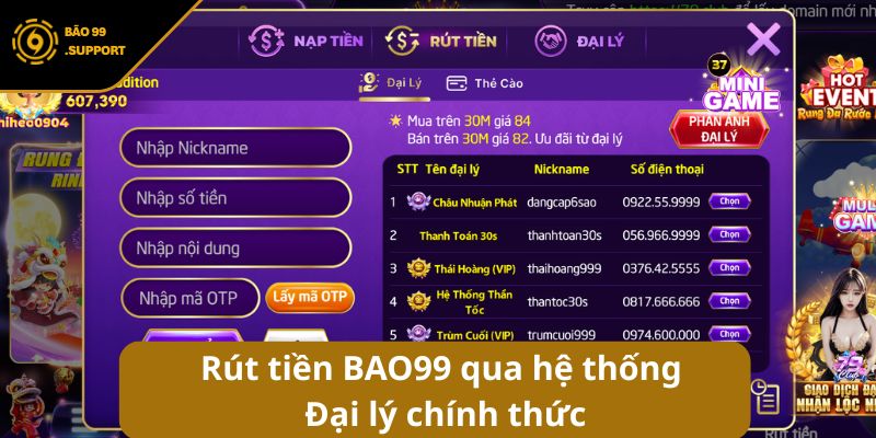 Rút tiền BAO99 - Hướng dẫn quy trình đổi thưởng siêu tốc 6 Rút tiền BAO99 qua hệ thống Đại lý chính thức