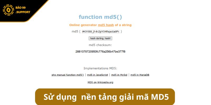Sử dụng một nền tảng giải mã MD5 độc lập
