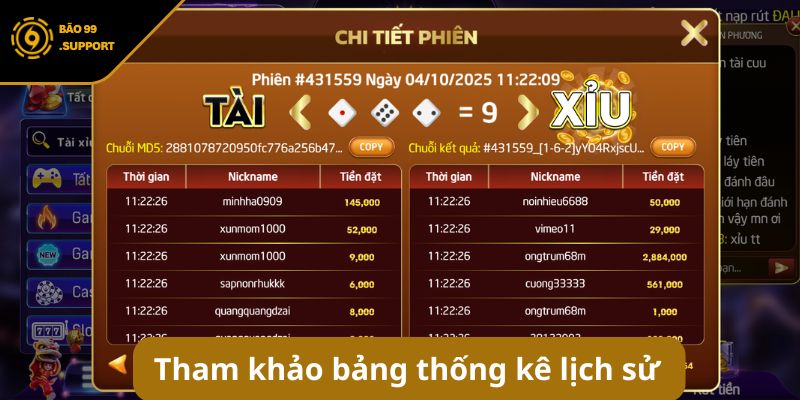 Tham khảo bảng thống kê lịch sử "soi cầu"