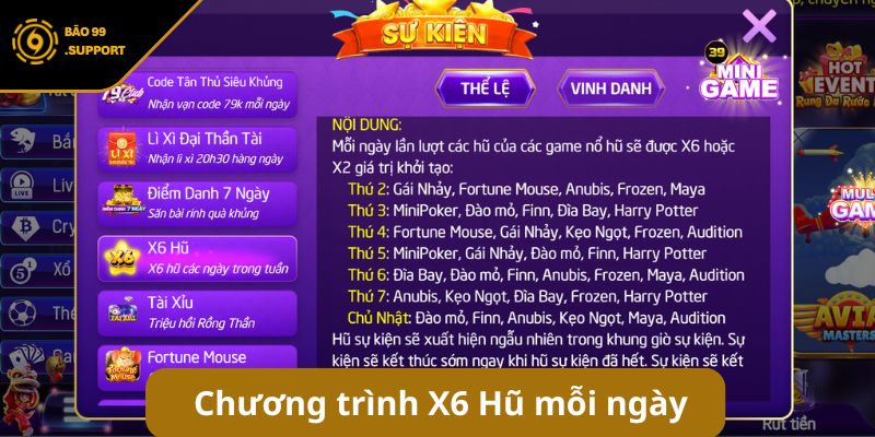 Chương trình X6 Hũ - Nổ hũ mỗi ngày